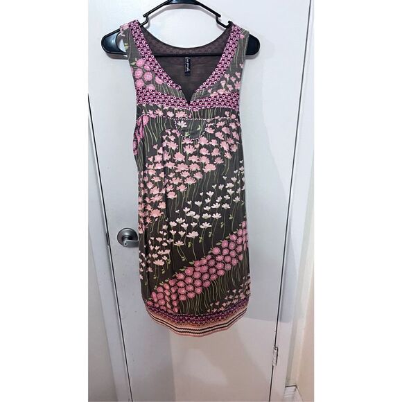FREE PEOPLE SLEEVLESS FLORAL BOHO SPLIT V NECK SHIFT DRESS WOMENS SIZE 8 - Picture 1 of 11